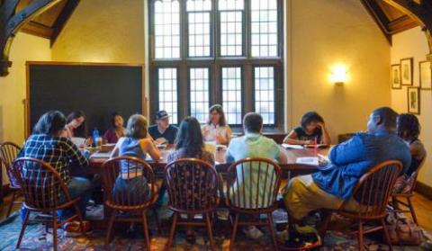 Senior Lecturer of humanities Kathryn Slanski leads a discussion in a "Citizens, Thinkers, Writers" seminar